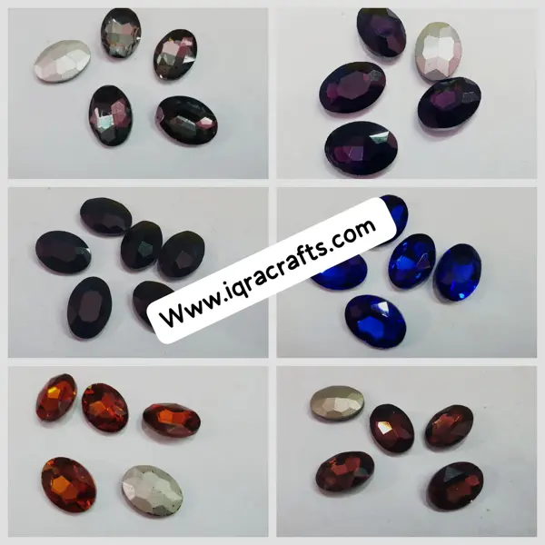6 Pcs Colorful Oval Glass Sew On Rhienstones with Golden Base Crystal Clipstones 
