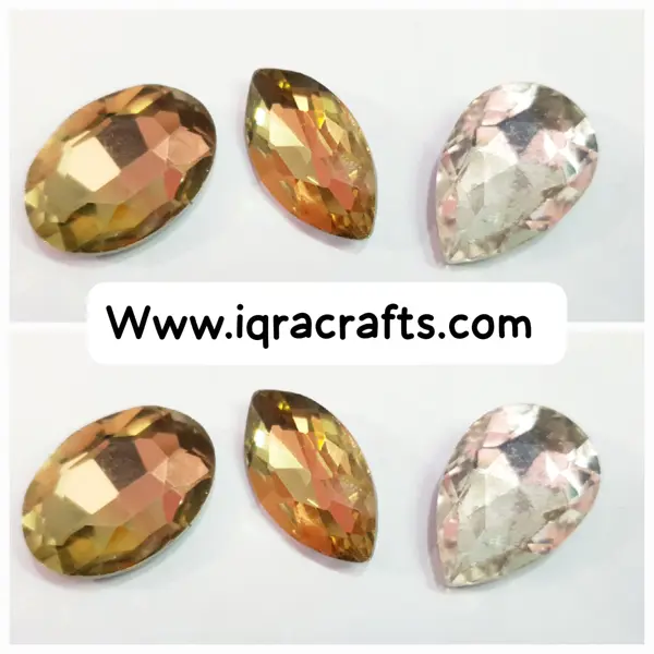 6 Pcs Colorful Oval Glass Sew On Rhienstones with Golden Base Crystal Clipstones 