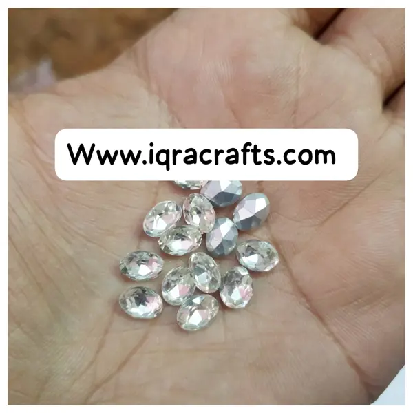 20 Pcs Oval Round Shape Glass Stones for Embroidery Work Small Size 8x6 mm