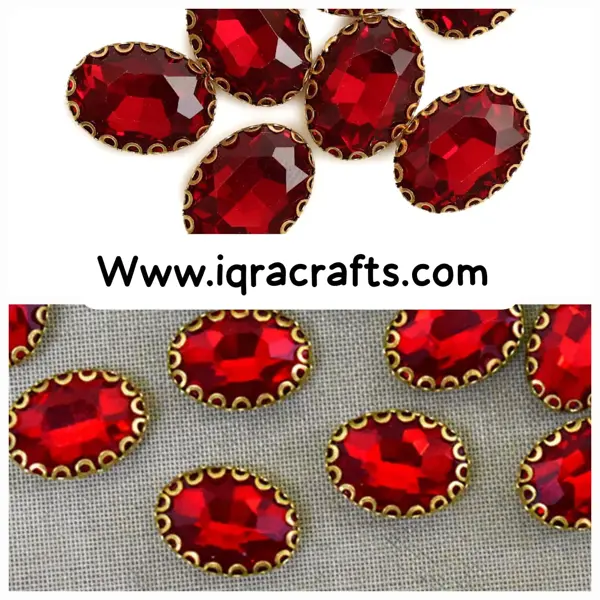 6 Pcs Colorful Oval Glass Sew On Rhienstones with Golden Base Crystal Clipstones 