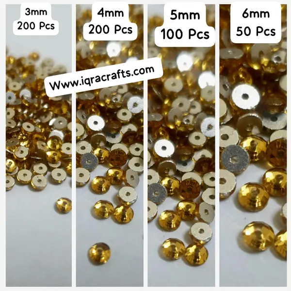 1 Pack Crystal Acrylic Sew On Rhinestones Tiny Flatback Beads DIY Crafts, Gold (3mm,4mm,5mm,8mm)