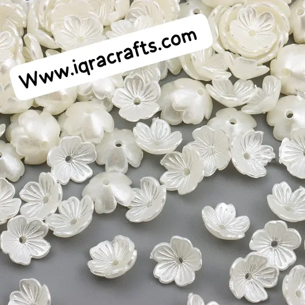 70 Pcs Tiny White Pearlised Lucite Flower Beads, , by Jewellery Making 11mm