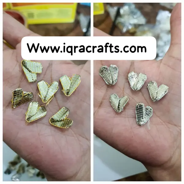 20 Pcs Decorama Gota Patti Flowers for Decoration & Craft Making Appliques Patches Heart Shape