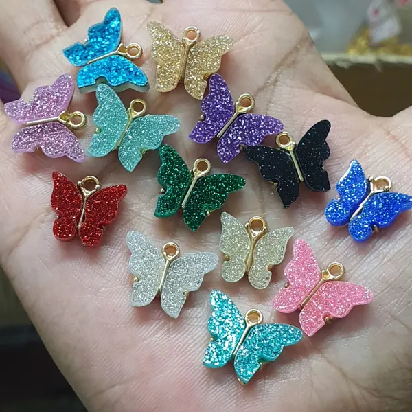 2 Pcs  Cute Colorful Butterfly Charms Gold Plated Butterfly Crafts Making Accessories