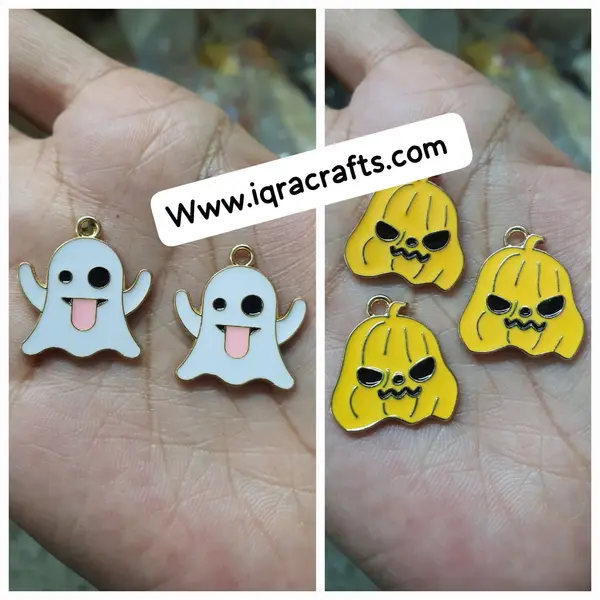 2 Pcs  Cute Colorful Pimpkin & Peak a boo Charms Gold Plated Butterfly Crafts Making Accessories