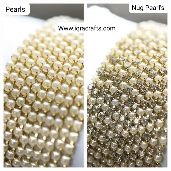1 yard 2mm Pearl Chain Gold Base DIY Sew On Crafts Garments Wedding Dress Decoration Crafts