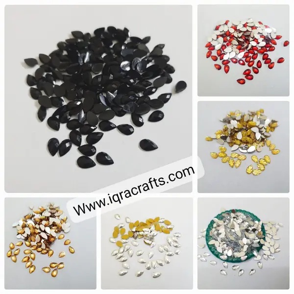 Drop Shape 200 Pcs Shiny Kundan Beads DIY Sewing Craft Sets