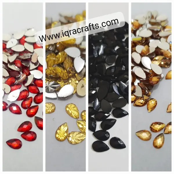 Drop Shape 200 Pcs Shiny Kundan Beads DIY Sewing Craft Sets