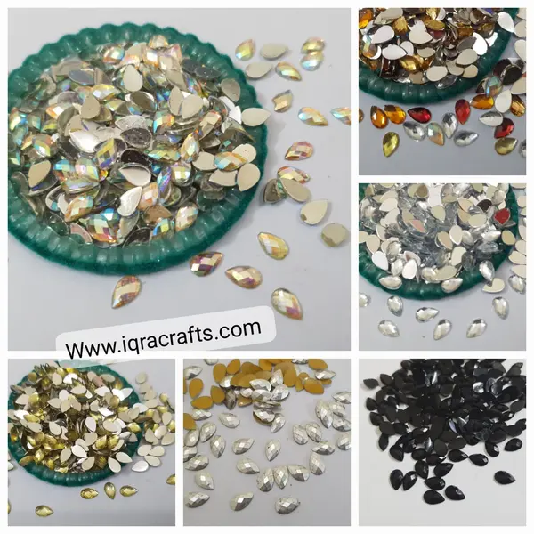 Drop Shape 200 Pcs Shiny Kundan Beads DIY Sewing Craft Sets