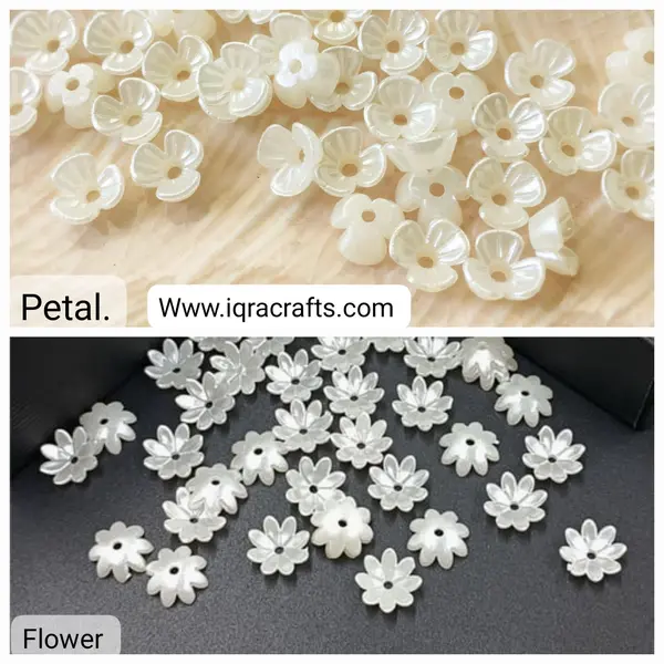 10 gm Off White Cremay Color Pearl Flower Petal Beads 