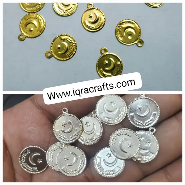 20 Pcs Round Coin in Silvr Beautiful Design For DIY Crafts 