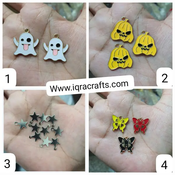 2 Pcs  Cute Colorful Pimpkin & Peak a boo Charms Gold Plated Butterfly Crafts Making Accessories