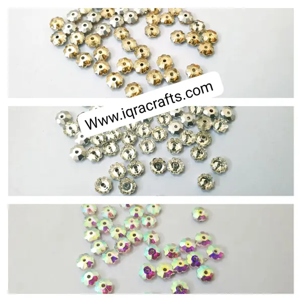24 Pcs Faceeted Beads Flower Silver, Gold & Multicolor 