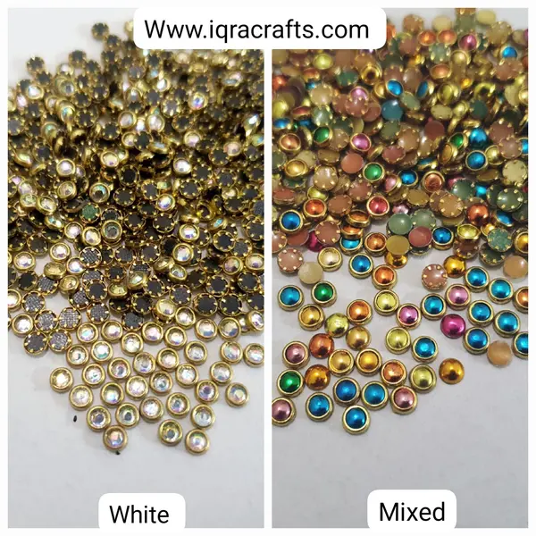 100 Pcs, MUlticolor Mixed Colors Real Kundan Beads DIY Sewing Jewelry Decoration, Round Shape 4mm