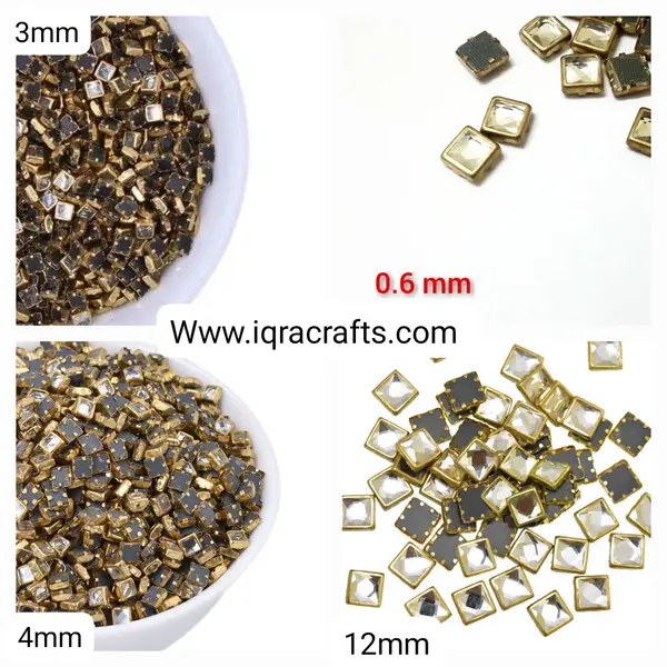50 Pcs, Small Size Square kundan Stones Decoration, Silver
