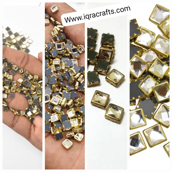 50 Pcs, Small Size Square kundan Stones Decoration, Silver