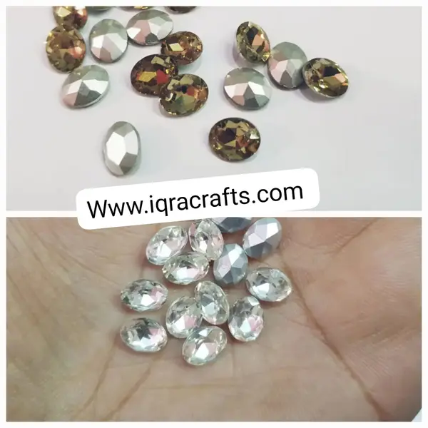 20 Pcs Oval Round Shape Glass Stones for Embroidery Work Small Size 8x6 mm