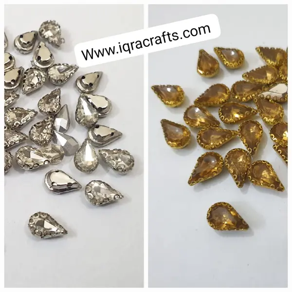 12 Pcs , Silver Crystal Faceted Drop Beads, Crafts DIY in Various Colors (7mm x 12mm)