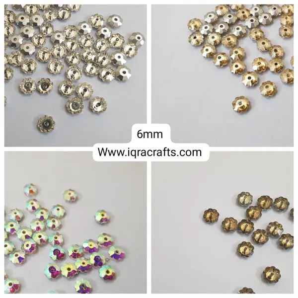 24 Pcs Faceeted Beads Flower Silver, Gold & Multicolor 