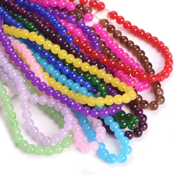 6 Strings  Beads 8mm Round - Pastel Salmon - 1 String 100 Plus Glass