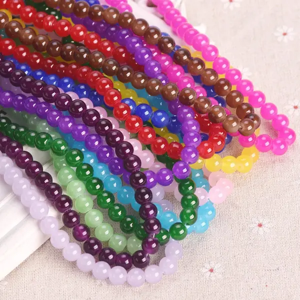 6 Strings  Beads 8mm Round - Pastel Salmon - 1 String 100 Plus Glass