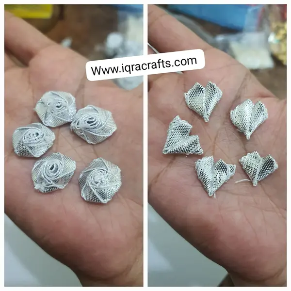 15 Pcs Embroidery Craft Material Gota Patti Golden Flowers Silver 