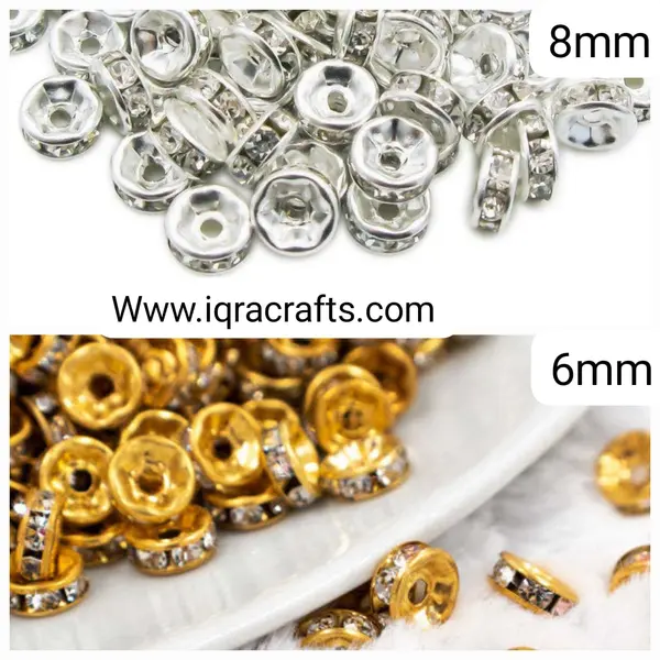 50 Pcs Metal Spacer Beads Crystal Rhinestone Beads for DIY Crafts