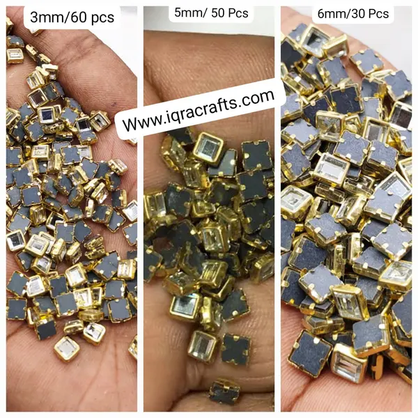  Square Shape, Packs of Silver Square Kundan Stone 3mm/5mm/6mm