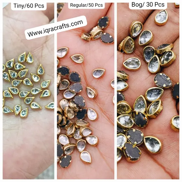 Drop Shape,  Silver Color Flatback Crystal Kundan Stone (6x4mm)