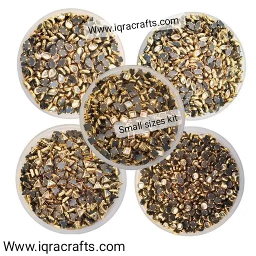 Kit 250 Pcs Round Shape Kundan Stone in Flat Back Mount/Kundan Beads for decoration