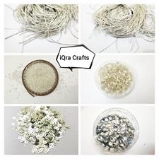 Pack of 6 Tola  (1 Tola Each)  Naqsh/Dabka/ Glass Moti, Sequins  Disc & Cup For Clothing Use in Dull Silver Color