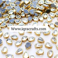 Drop Shape,  Silver Color Flatback Crystal Kundan Stone (6x4mm)