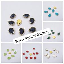 12 Pcs White Colorful Tear Drop Glass Sew On Rhienstones with Golden Base Crystal ( 15x10mm )