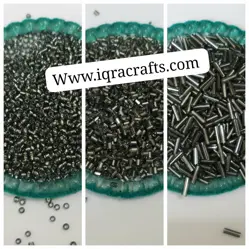 Pack of 2 Tola Glass Cut Pipe, & 4mm Pony Beads In Grey Colors DIY Clothing Craft Sets