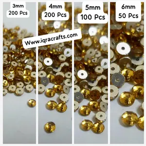 1 Pack Crystal Acrylic Sew On Rhinestones Tiny Flatback Beads DIY Crafts, Gold (3mm,4mm,5mm,8mm)