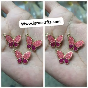 2 Pcs  Cute Colorful Butterfly Charms Gold Plated Butterfly Crafts Making Accessories
