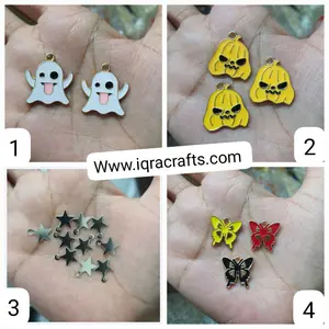 2 Pcs  Cute Colorful Pimpkin & Peak a boo Charms Gold Plated Butterfly Crafts Making Accessories