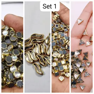 Mixed Packs of 1 Real Kundan Beads DIY Sewing Jewelry Decoration, DIY, 80 Pcs Total (20 Pcs Each)