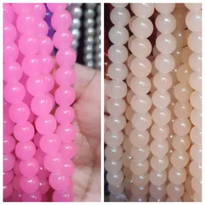 6 Strings  Beads 8mm Round - Pastel Salmon - 1 String 100 Plus Glass