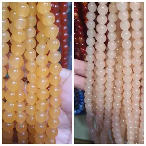 6 Strings  Beads 8mm Round - Pastel Salmon - 1 String 100 Plus Glass
