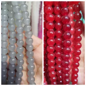 6 Strings  Beads 8mm Round - Pastel Salmon - 1 String 100 Plus Glass