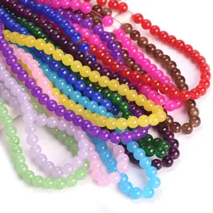 6 Strings  Beads 8mm Round - Pastel Salmon - 1 String 100 Plus Glass