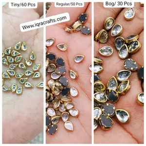 Drop Shape,  Silver Color Flatback Crystal Kundan Stone (6x4mm)