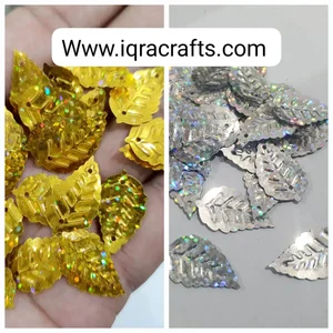 10 gm Small & Big Leaf Sitaray in Mixed Color, Beautiful Design, Sequins Craft Supplies (4.8cm x1.8cm)