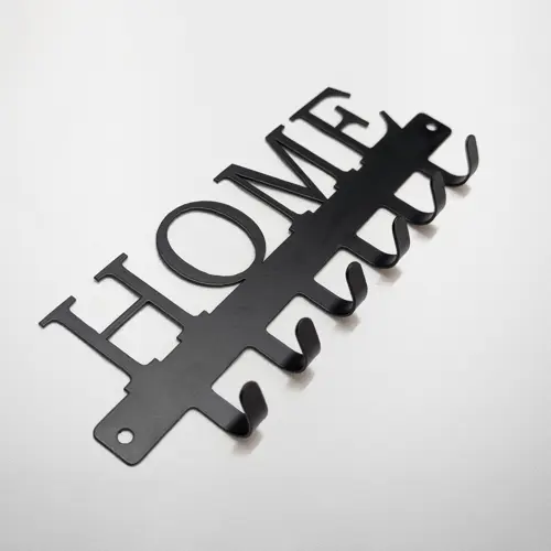 BLACK METAL KEY HOLDER WITH "HOME" CUTOUT – 6 HOOKS
