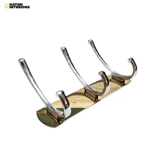 GOLDEN 3-HOOK WALL-MOUNTED CLOTH HANGER – NON-MAGNETIC METAL