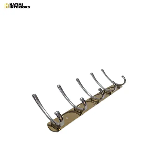 GOLDEN 5-HOOK WALL-MOUNTED CLOTH HANGER – NON-MAGNETIC METAL