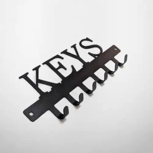 BLACK METAL KEY HOLDER WITH "KEYS" CUTOUT – 6 HOOKS