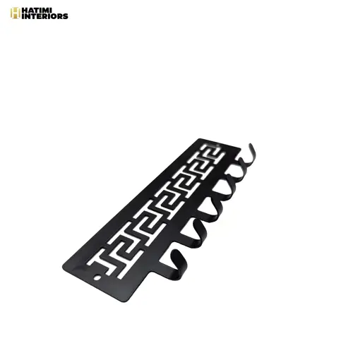 BLACK METAL KEY HOLDER WITH GREEK PATTERN CUTOUT – 6 HOOKS