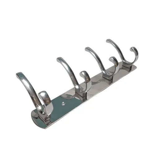 SILVER 4-HOOK WALL-MOUNTED CLOTH HANGER – NON-MAGNETIC METAL